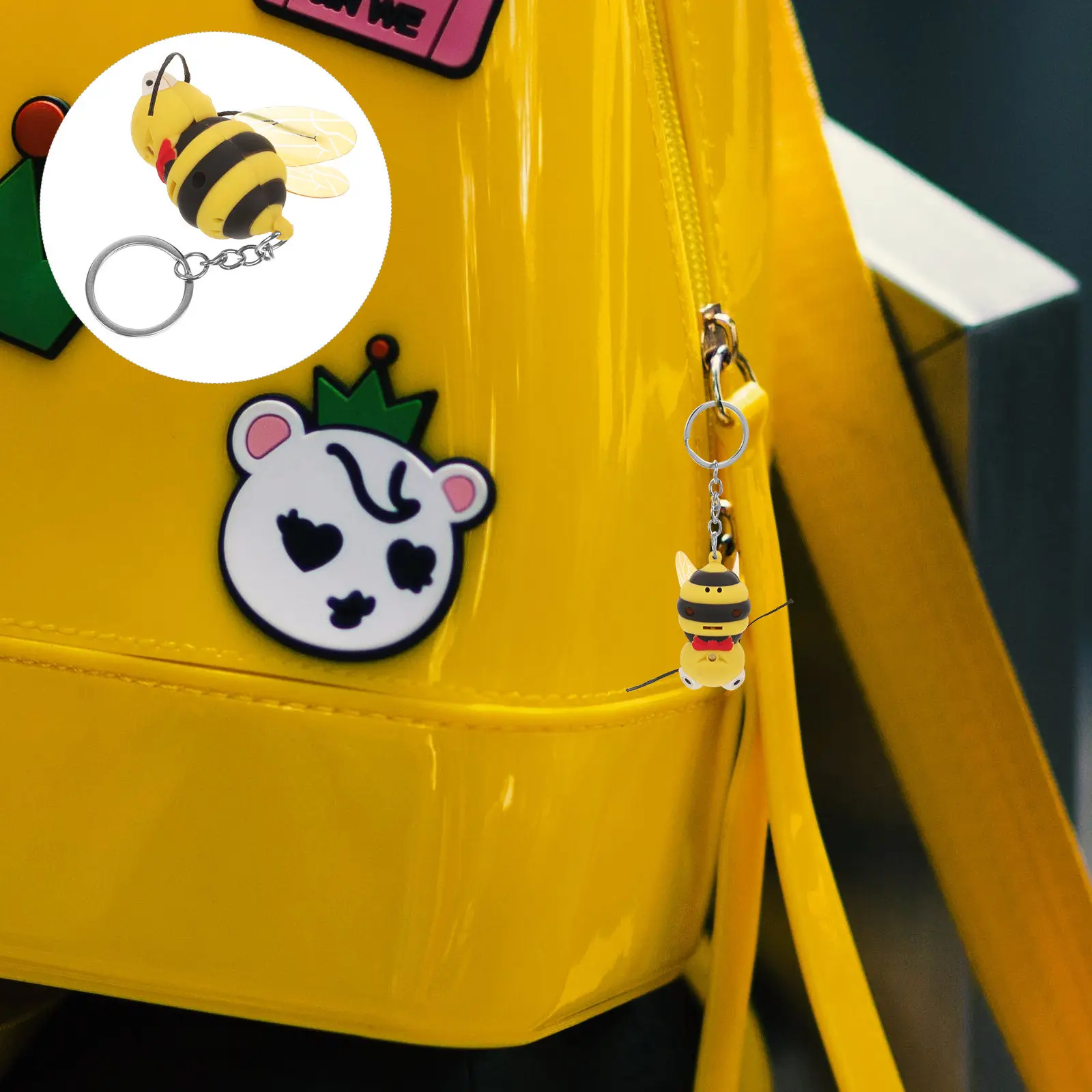 

Funny Bee Keychain with White LED Light and Realistic Buzz Sound Cute Innovative Design for Kids Teens Yellow Black ABS