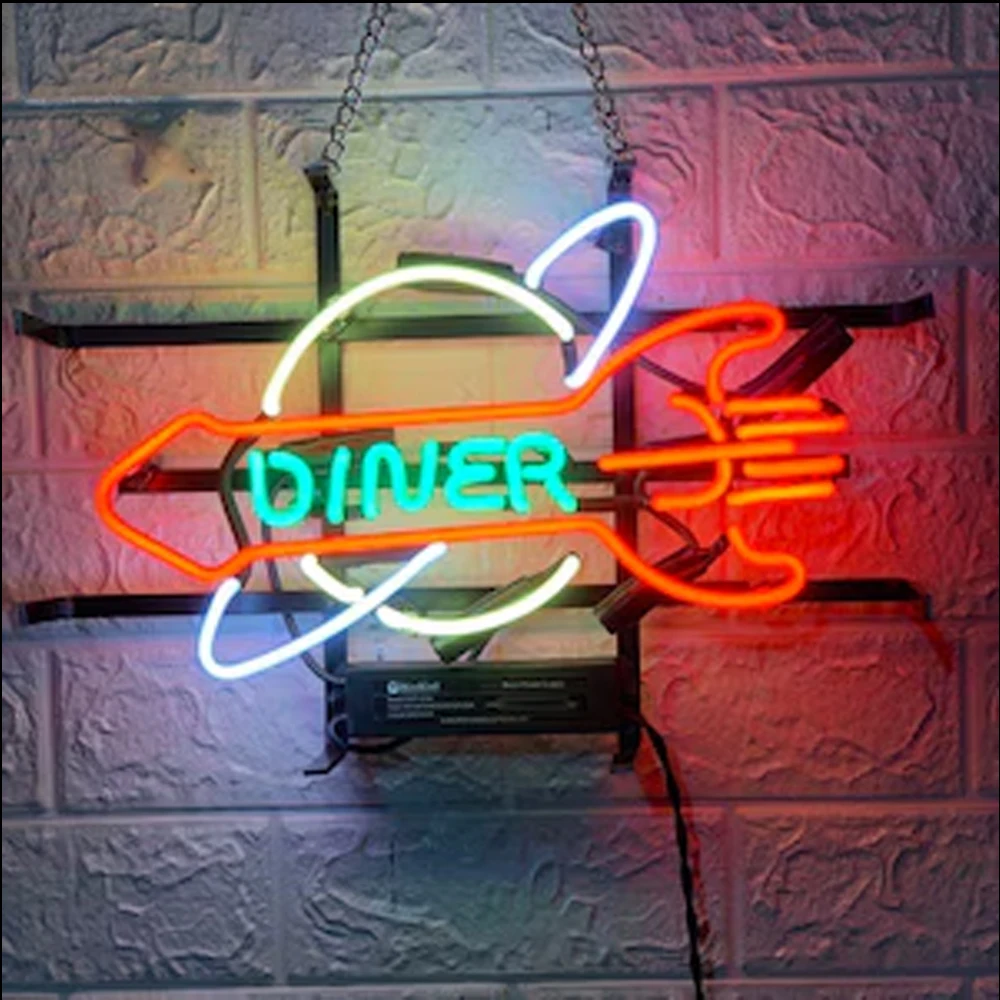 Diner Rocket Retro Neon Sign Light Custom Handmade Real Glass Tube Restaurant Store Advertise Room Decor Display Lamp 17