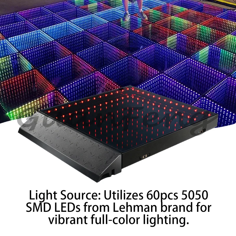 2ft×2ft Wireless Magnetic 3D Mirror LED Dance Floor RGB Stage Light Modular Panel for Wedding Disco Nightclub Party Decoration
