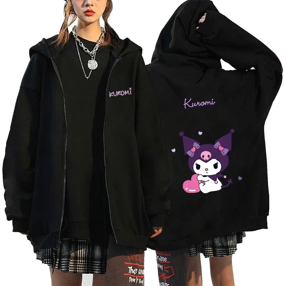 2024 New Sanrio Coolomi and Melody Printed Zipper Hoodie Women\'s Autumn and Winter Casual Large Size Loose Sports Zipper Shirt