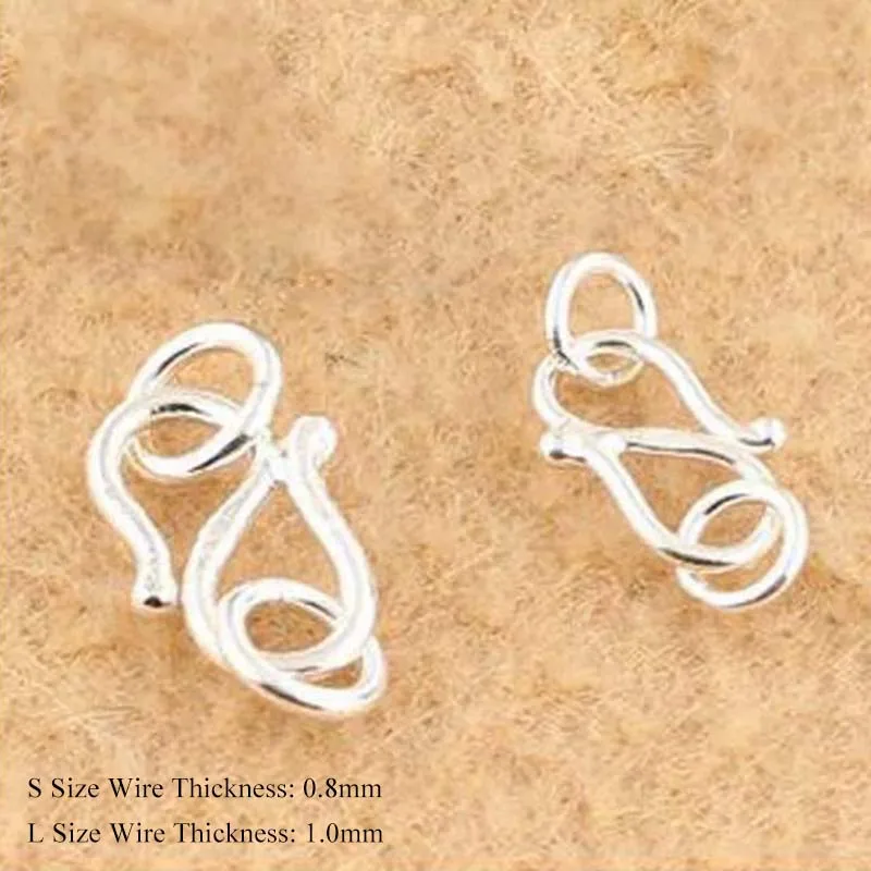 2pcs Genuine Real Pure Solid 925 Sterling Silver S Hook Fish Clasps Claw Gold Clasp Buckle Connector Jewelry Making Findings