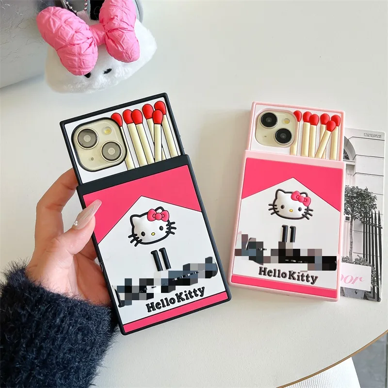 3D Hello Kitty Matchbox Soft Silicone Phone Case For iPhone 16 promax 15 14 13 12 Pro Max American Cigarettes Cover