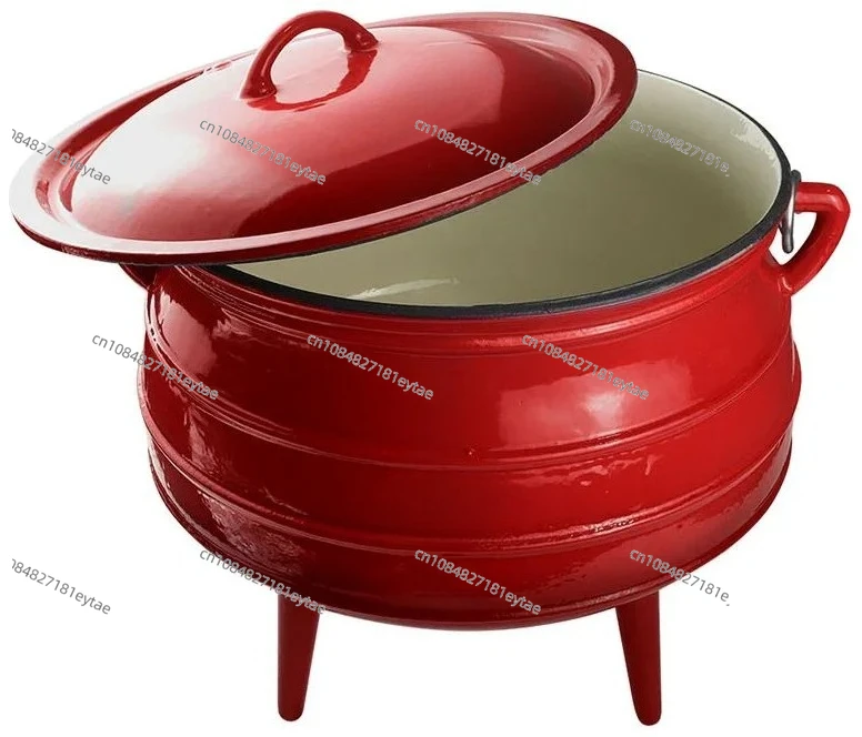 Brand New Stocked Enamel Cast Iron Potjie Pot for Outdoor Camping & Home Cooking 7.8Liter Three Legs Cauldron Kettle Dutch Oven