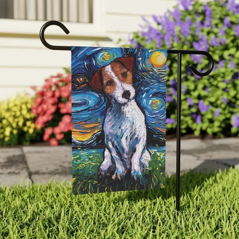 Jack Russell Terrier Starry Night Yard and House Flags Double Sided Printing Art By Aja Outdoor Decor Lawn Garden Decoration