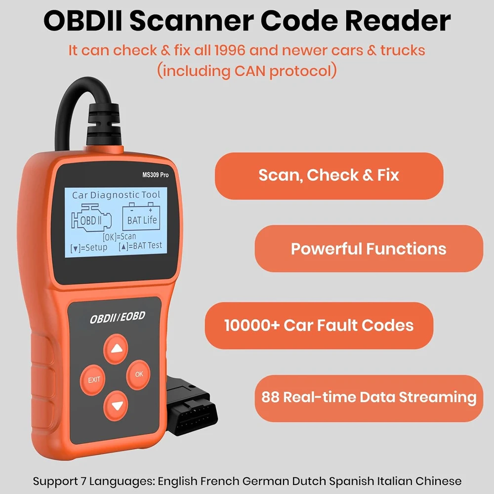 Professional Automotive OBD2 Scanner OBD Fault Code Reader Check Engine Fault Diagnostic Tool MS309 Pro for Car Truck and More