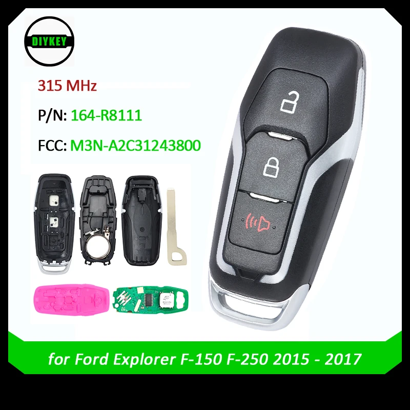 

DIYKEY Smart Remote Car Key With 3 Buttons 315MHz for Ford Explorer F-150 F-250 2015 2016 2017 Fob M3N-A2C31243800 164-R8111