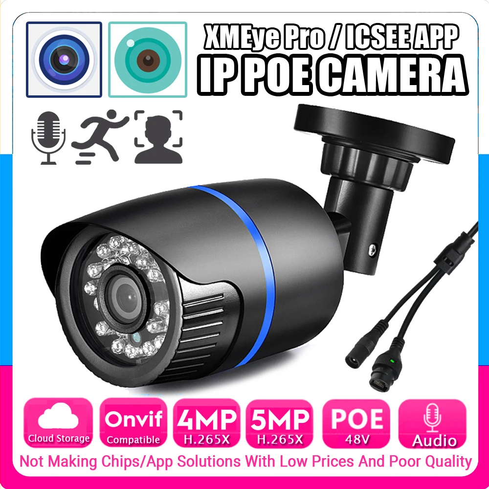 XMEYE-Caméra de surveillance extérieure IP PoE HD 4MP/5MP, dispositif de sécurité sans fil, étanche, avec micro numérique, audio, protocole Onvif Cloud, IA, détection qualifiée ale et de mouvement, ICN2