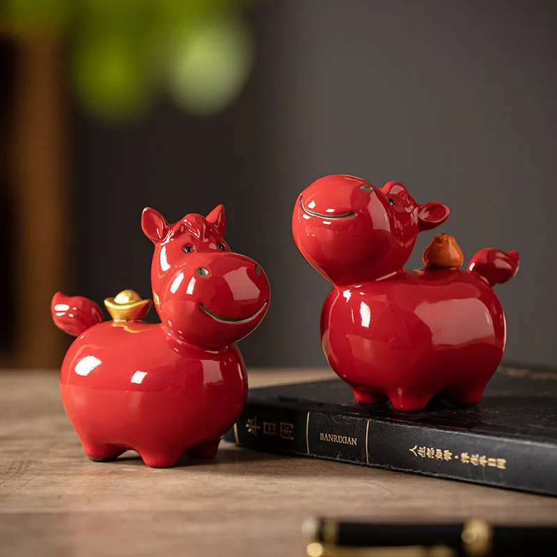 

Ceramic Horse Figurine Household Decoration Small-sized Red Zodiac Horse Mascots Living Room Entrance and Tabletop Decoration