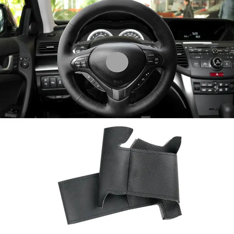 Black Car Steering Wheel Leather Cover Trim For Honda Accord Euro 2008-2015 Acura TSX 2009-2014 TSX Sport Wagon 2011 2012