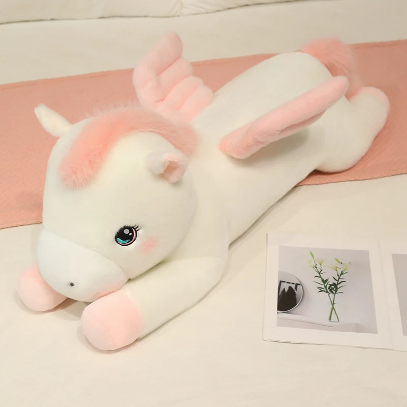 

100cm Cute Long Strip White Horse Doll Throw Pillow for Girls Sleeping Unicorn Gift Hug Leg Clamp Doll Plush Toy