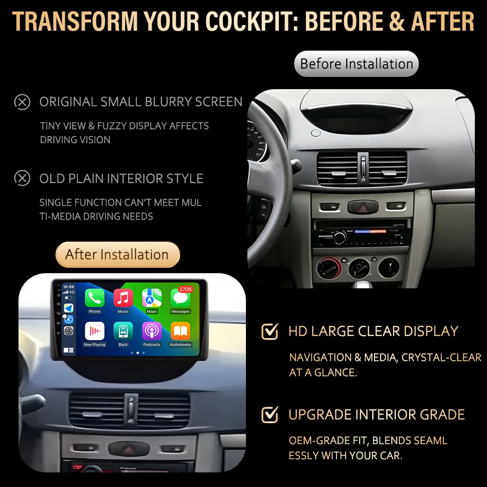 For Renault Symbol 2008-2012 Android 16 Car Radio Multimedia Video Player Carplay Touch Screen Wifi 4G GPS Navigation