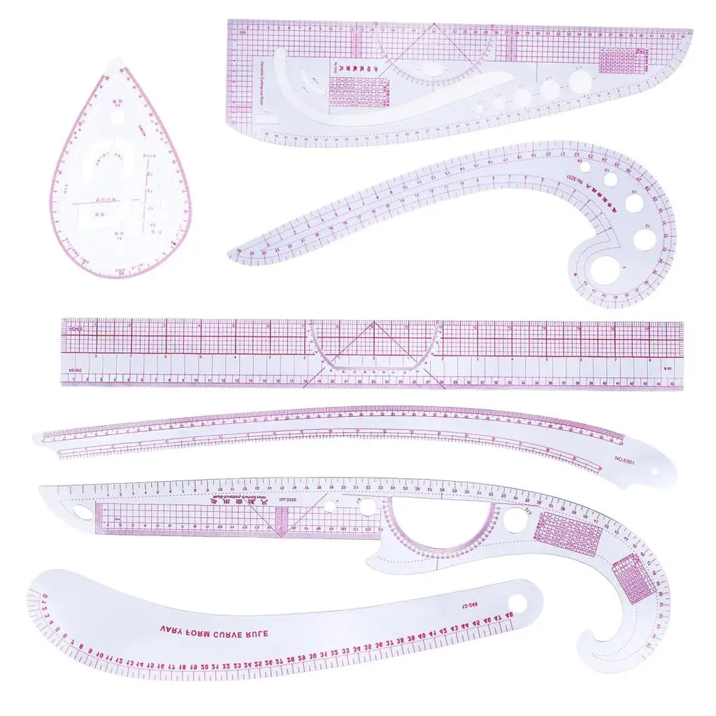Tailoring Rulers Set Acrylic French Curve Sewing Ruler Set Pattern Ruler Grading Ruler for Garment Drafting and Quilting
