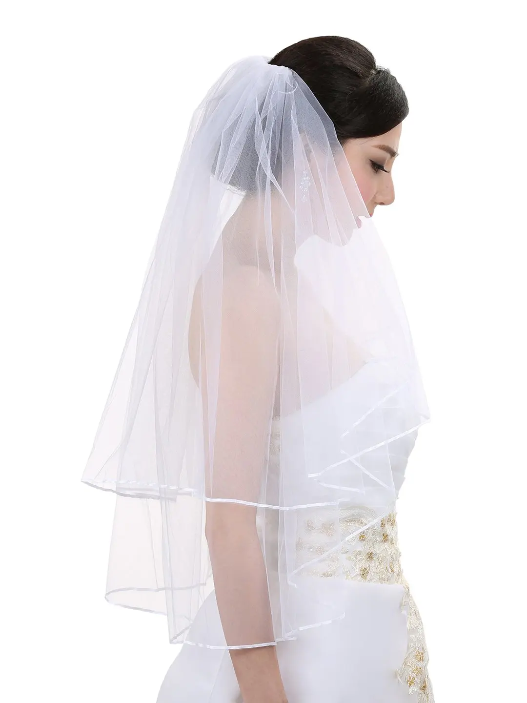 

2T 2 Tier 1/8" Ribbon Edge Bridal Wedding Veil 2025