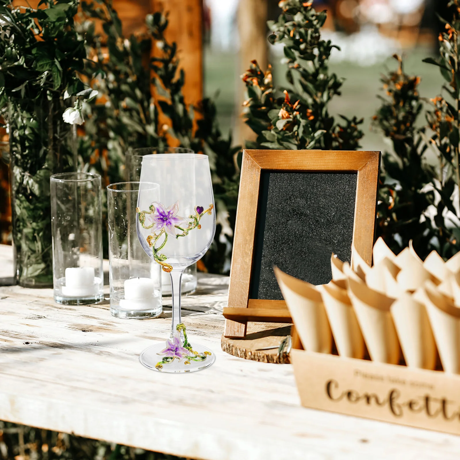 

2Pcs Glass Hand Painted Enamel Flower Goblet Smooth Safe Glass Material for Wine Party Home Office Decorative Use