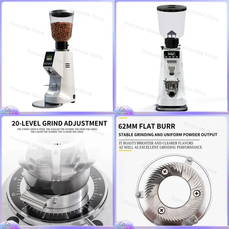 64mm Flat Burr Coffee Grinder Machine High Precision Manual Electric Coffee Powder Grinder for Home Kitchen Barista Use