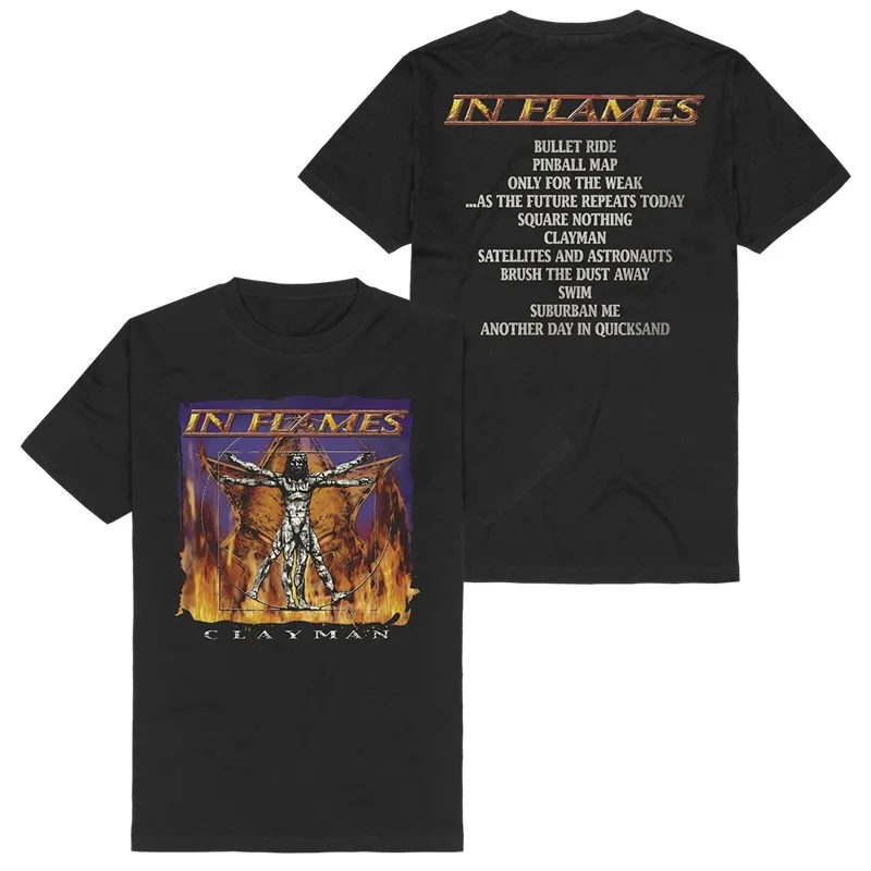 Y2k Summer in Flames Band Swedish Metal Rock European and American Trendy Brand Men's Short-sleeved Pure Cotton Printed T-shirt