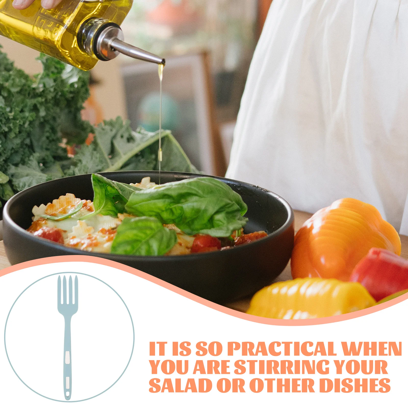 

Kitchen Cooking Fork Silicone Tongs Reusable Washable Serving Fork for Pasta Salad Stirring Camping Home Restaurant Use