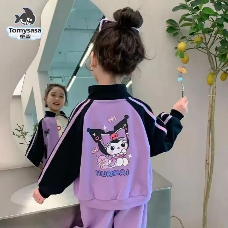 Sanrio Kuromi Kids Sportswear Set Anime Kawaii Leisure Comfortable Tracksuit Cartoon Cute Soft Breathable Sports Suit Girl Gift