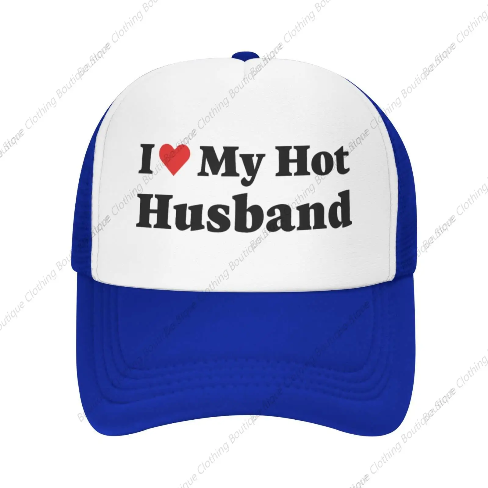 Funny I Love My Hot Husband I Heart My Hot Husband Gift Baseball Caps for Men Women Blue Mesh Trucker Hat Sun Hats