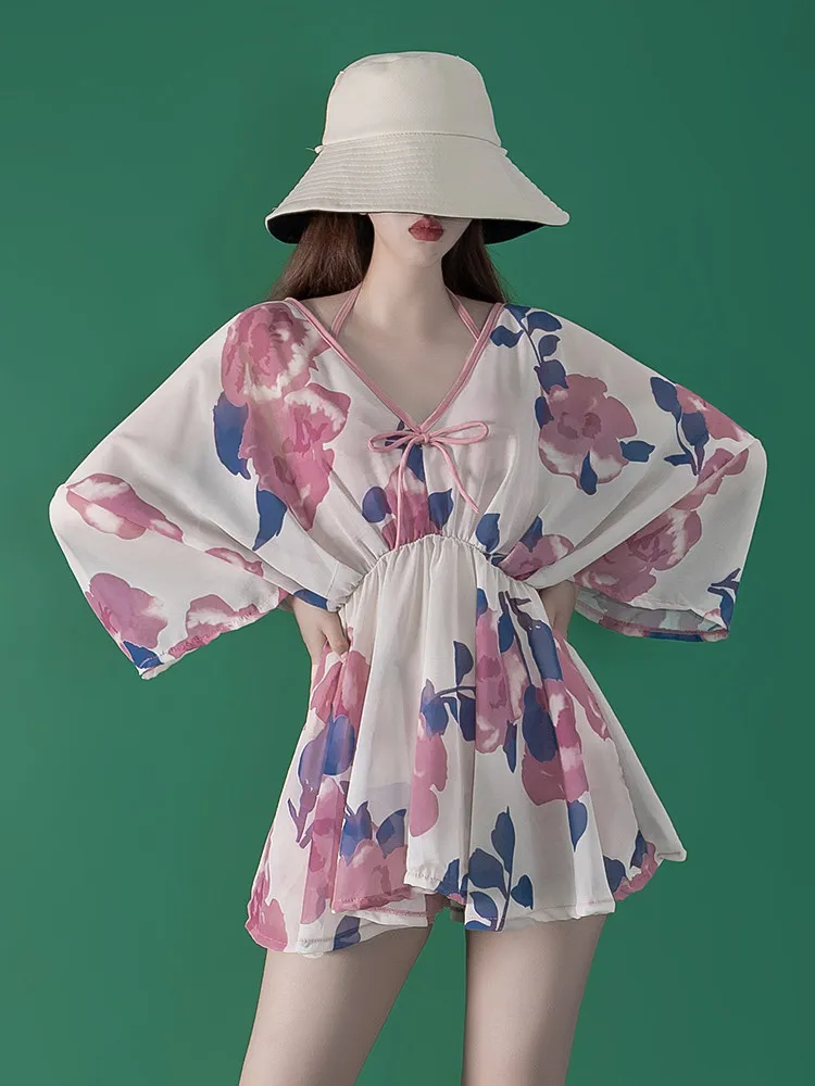 

Xu Su Su Li Hua Tang 2025 New plus Size Thermal Spa Tee Piece Swimsuit Women's Conservative Slimming Cover up Bikini Set