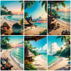 5D Beach Sea View Diamond Painting Landscape Cabin Full Drill DIY Diamond Embroidery Set Cross Stitch Mosaic Picture Home Decor