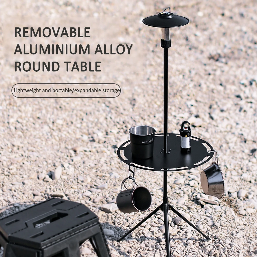 Outdoor Folding Camping Table Aluminium Alloy Telescopic Round Table With Light Pole Height Adjustable Outdoor Picnic Tables