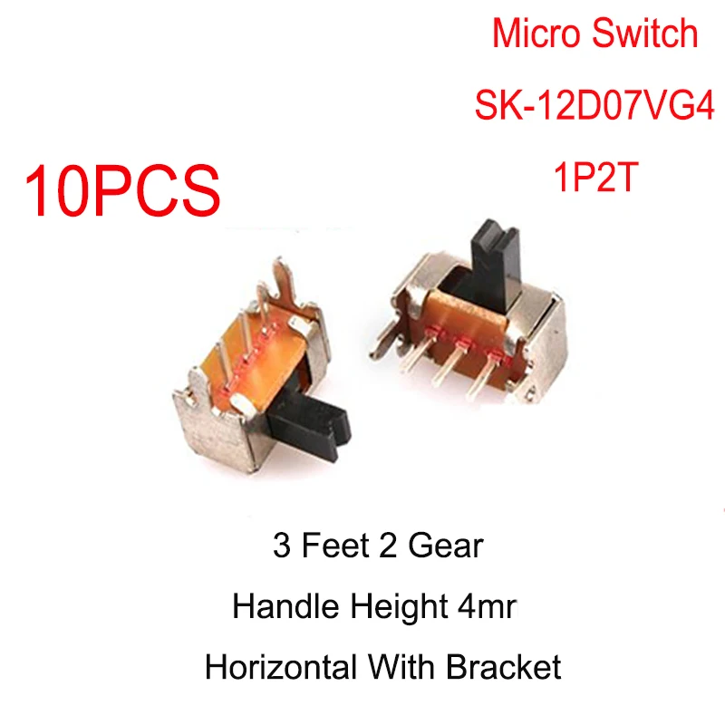 10PCS SK-12D07VG4 Toggle Switch Slide Switch Micro-power  Direct-inserted Horizontal Sliding Gear