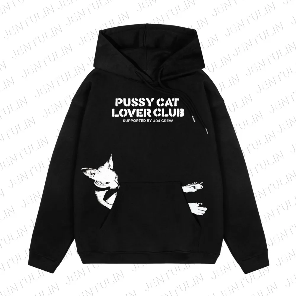 

Y2K толстовки для мужчин Harajuku хип-хоп PussyLover пуловер с принтом кошки толстовка большого размера панк готическая одежда топ гот унисекс уличная одежда