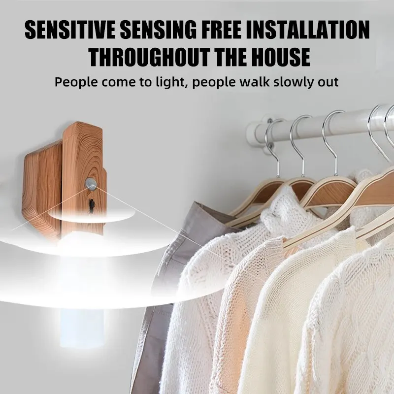 Led Wood Grain Charging HumanBody SensorLight Smart Home Magnetic Induction WallLightThree-in-one Multi-Functional Night Light