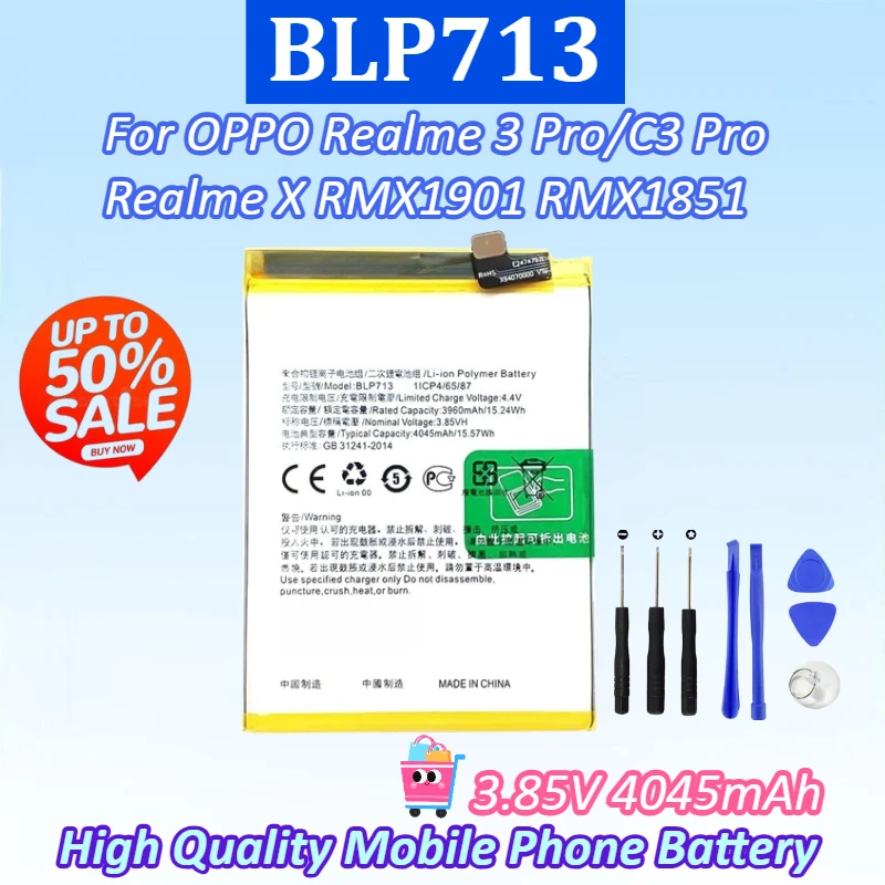 New BLP713 3.85V 4045mAh Replacement Mobile Phone Battery for OPPO Realme 3 Pro / C3 Pro / Realme X RMX1901 RMX1851 Battery