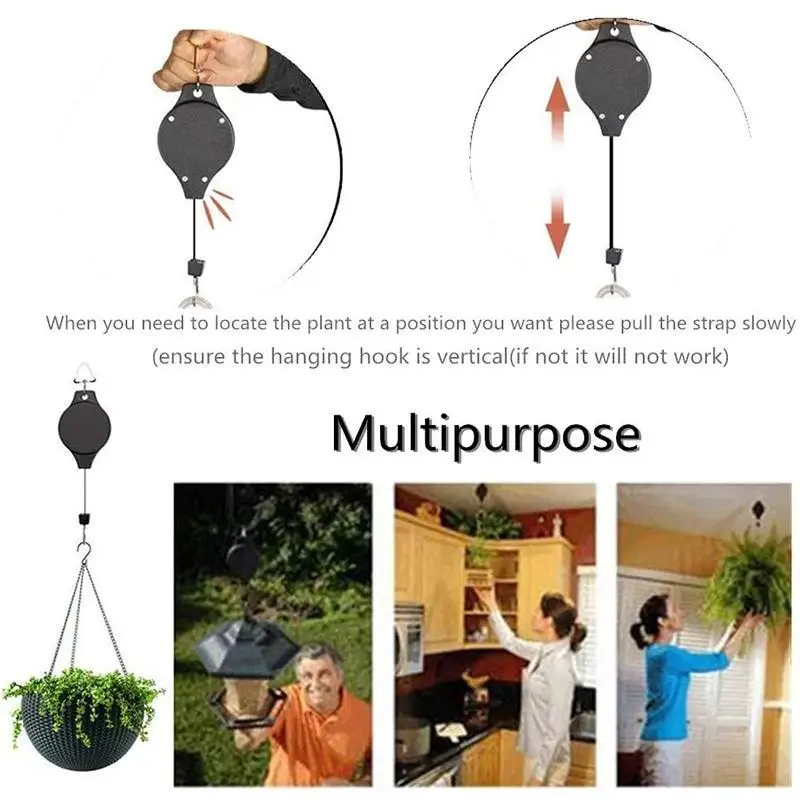 Easy Reach Plant Pulley Set Retractable adjustable hanging planter  hook potted  pendant for Garden Baskets Pots Birds Feeder