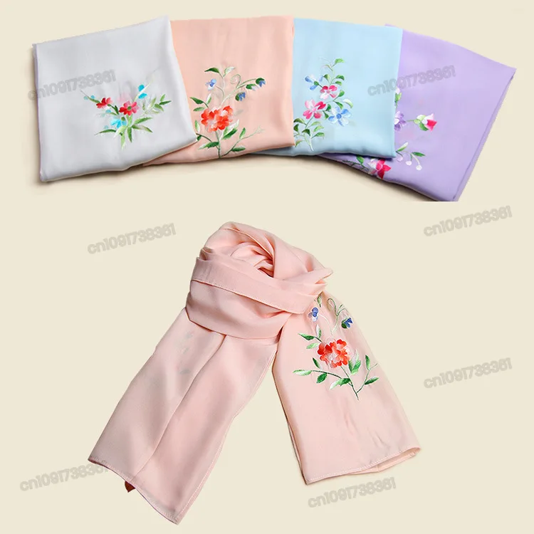 Silk Scarf, Hand-embroidered Long Silk Scarf Shawl, Gift Wholesale