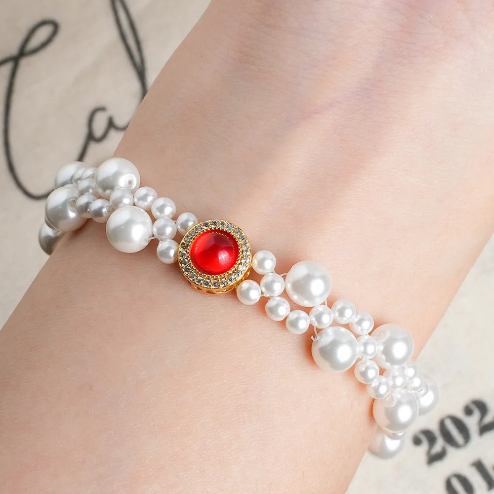 5 Pieces Copper Gold-plated Inlaid with Red Crystal Spacer Beads DIY Pearl Necklace Bracelet Jewelry Accessories Wholesale