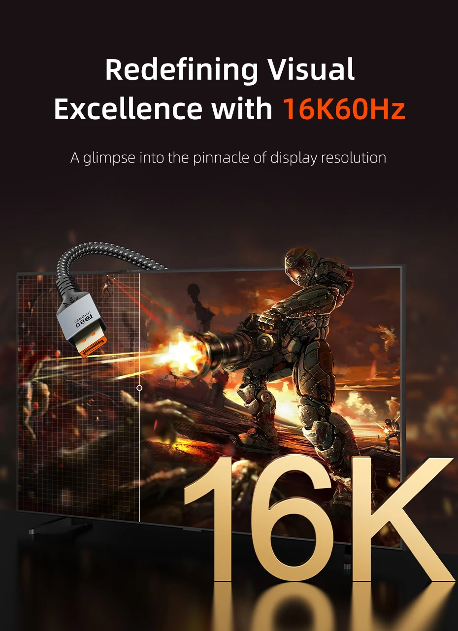 CABLETIME 16K DisplayPort-Kabel DP 2.1 8K@120Hz 4K@240Hz 80 Gbit/s HDR-Video-Audiokabel für HDTV-Kamera-Projektor PC-Display-Port – Detail 3