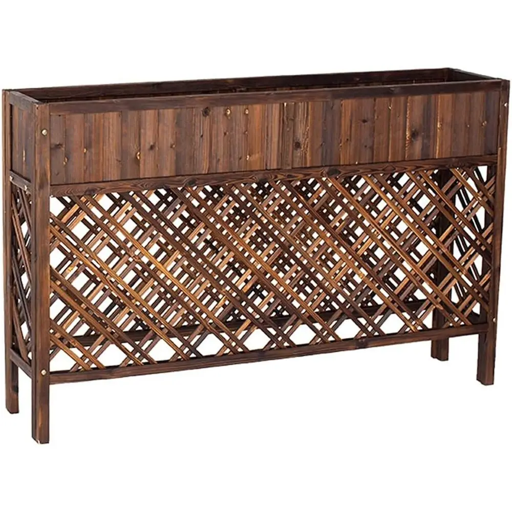 

Outdoor Wooden Pot Shelf - Brown, 140x25x90cm for Courtyard Restaurant Decor