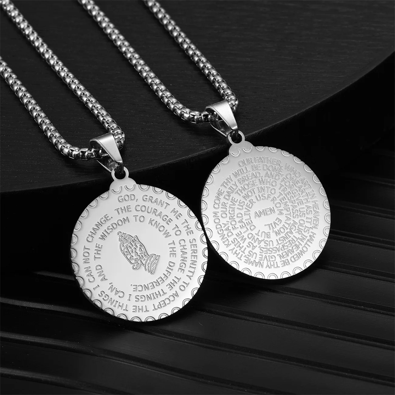 Golden Bible Coin Medal Praying Hands Necklace Pendant & Stainless Steel Chain Religious Prayer Christian Jewelry Dropshipping