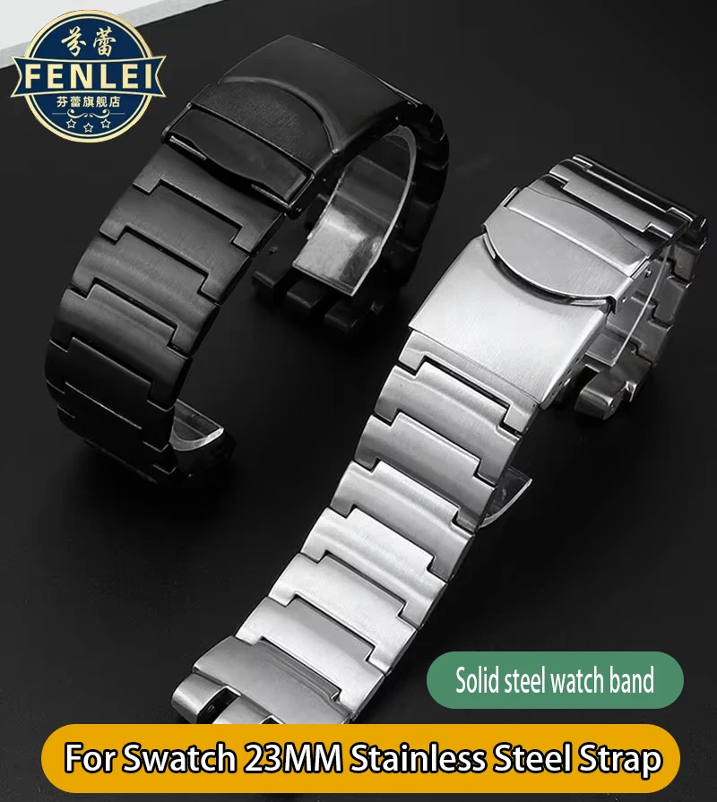 حزام الساعات ل سواتش الصلب حزام ساعة اليد YOS440 441 439 455 456 الصلبة الفولاذ المقاوم للصدأ سوار 23 مللي متر الرجال Yos استبدال حزام الساعات