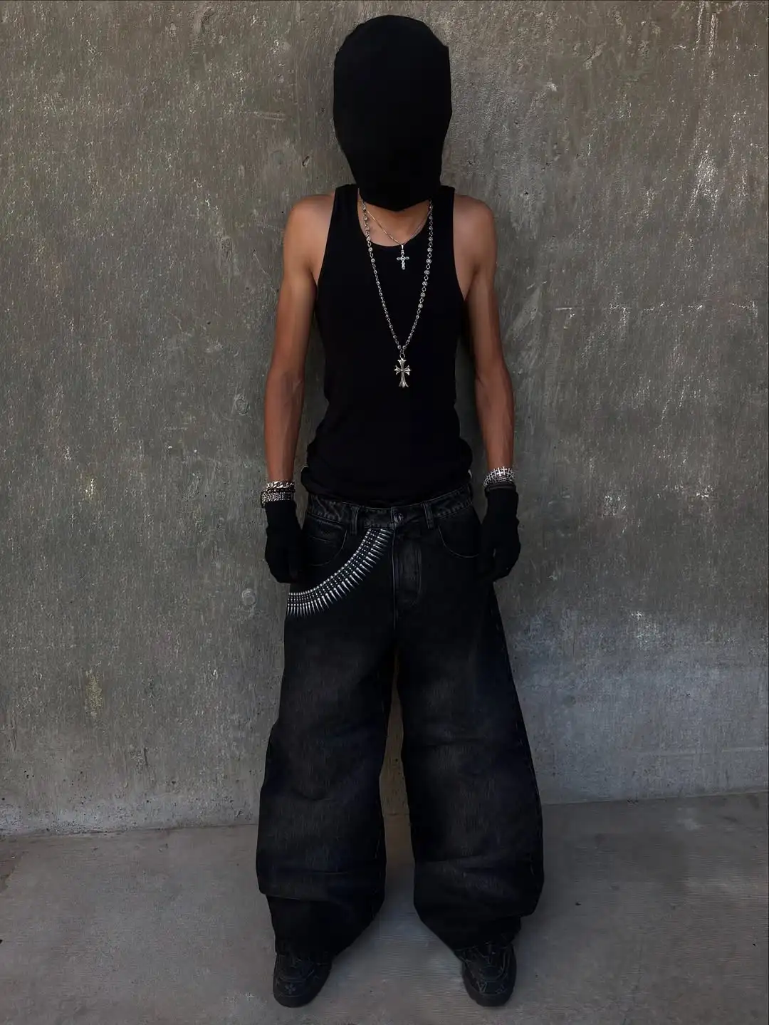 New street hip-hop pattern printed black men jeans y2k goth punk retro wide-leg casual men and women pants