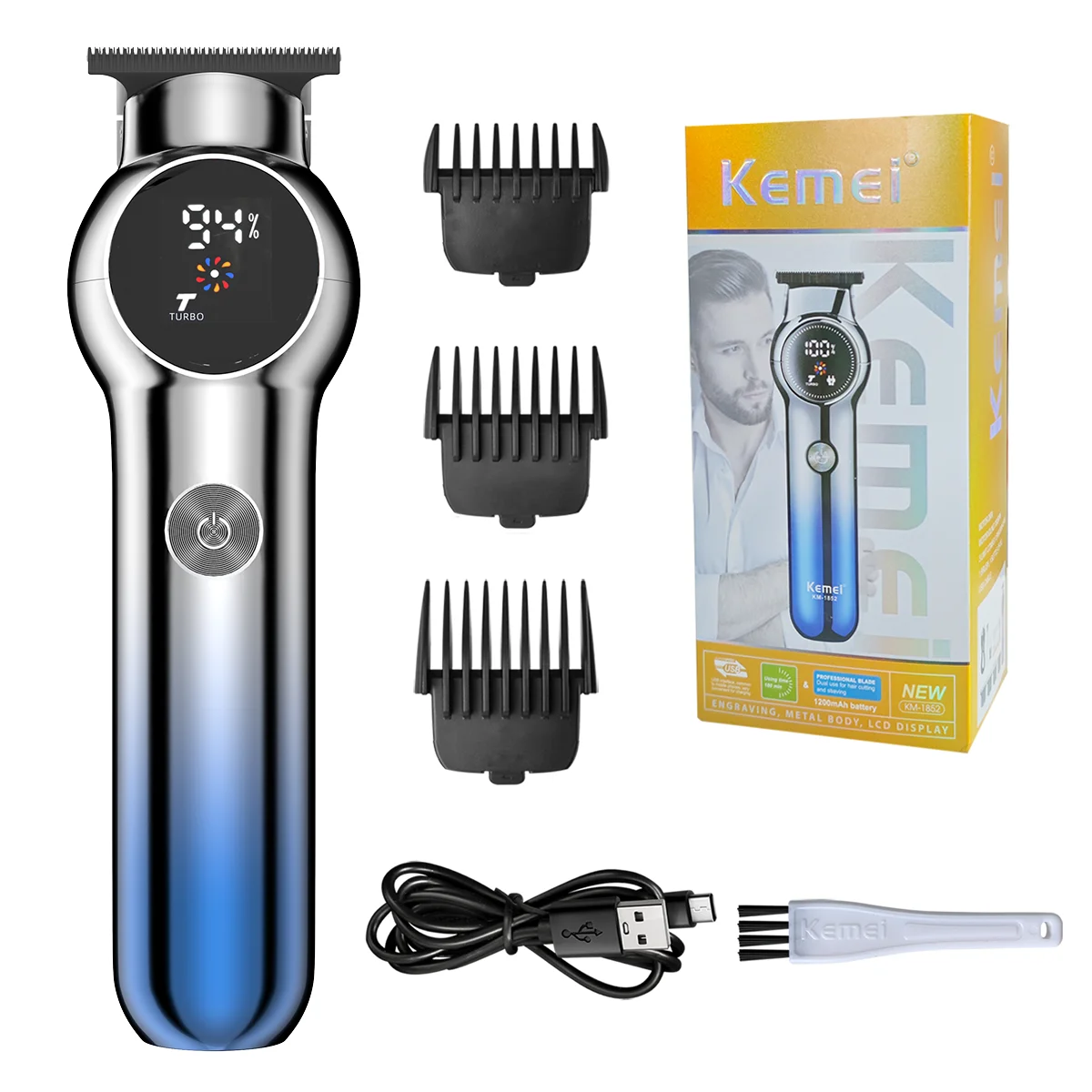 Kemei Professional Hair Trimmer Rechargeable Barber Hair Cutting Machine Hair Clipper Electric Haircut with LCD for Men KM-1852