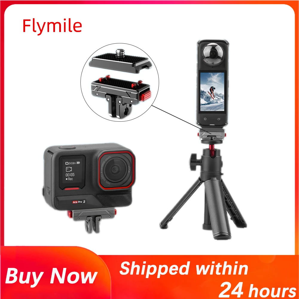 Flymile Metalladapter Schnellwechselbasis für Insta360 Ace Pro/2/X3/X4 Kameraverlängerungen Halterung Stativadapter Halterungsplattenbasis
