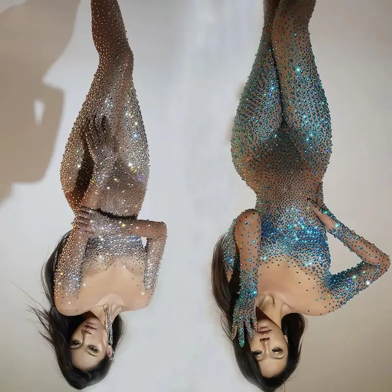 Frauen Pole Gogo Tänzerin Kostüm Strass Overall Handschuhe Bar Nachtclub Dj Ds Drag Queen Outfit