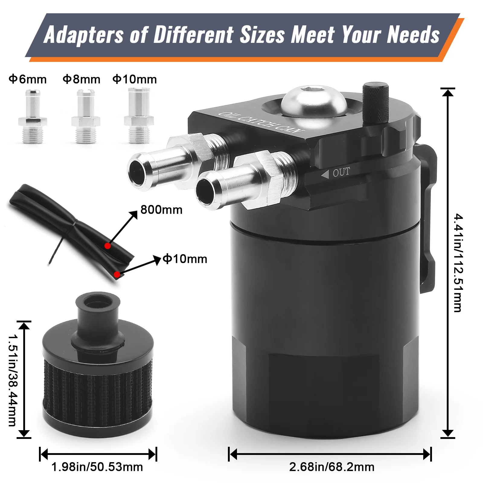 300 ML Oil Catch Can Tank  With Air Filter and Exhaust Gas Recovery Bottle with Breather Filter
