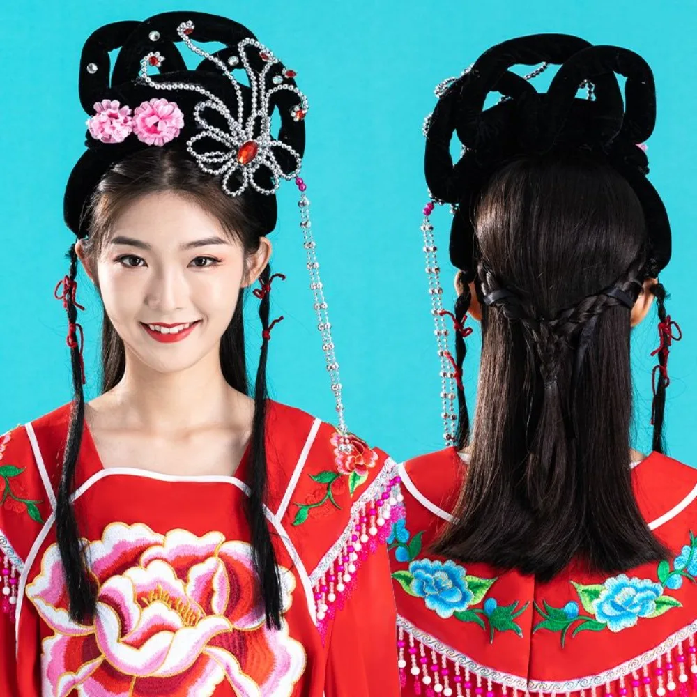 

Yue Opera Flower Dan Wig: Ancient Lady Hairpiece Set Traditional Chinese Stage Photography-ready Ancient Chinese Wig