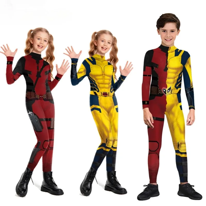 Kids Deadpool Wolverine Cosplay Costume Superhero Boys Girls Superhero Children Halloween Party Bodysuit Elastic Zenti Jumpsuits