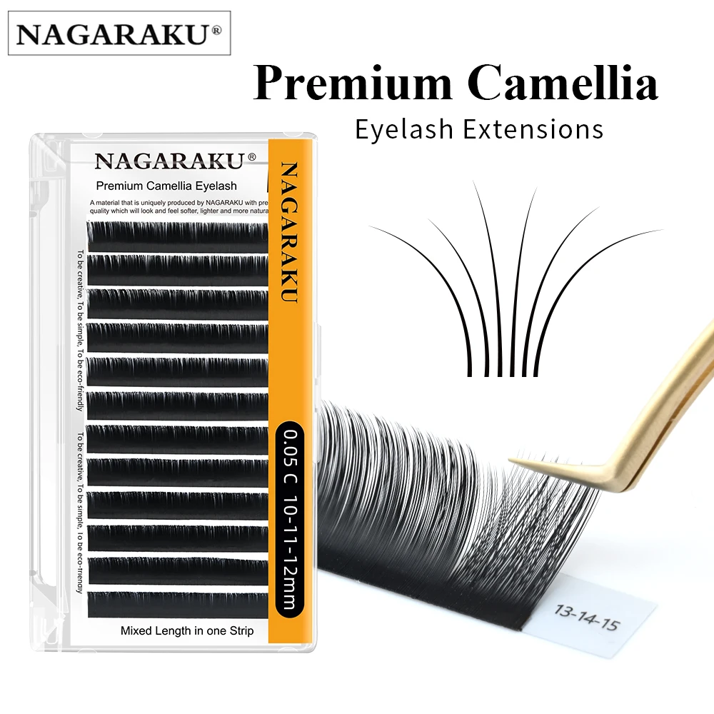 NAGARAKU Camellia Volume Wimpernverlängerung, gemischte Längen, hochwertige, weiche, natürliche, leichte Wimpern, vorgefertigte Fächerwimpern – Detail 2