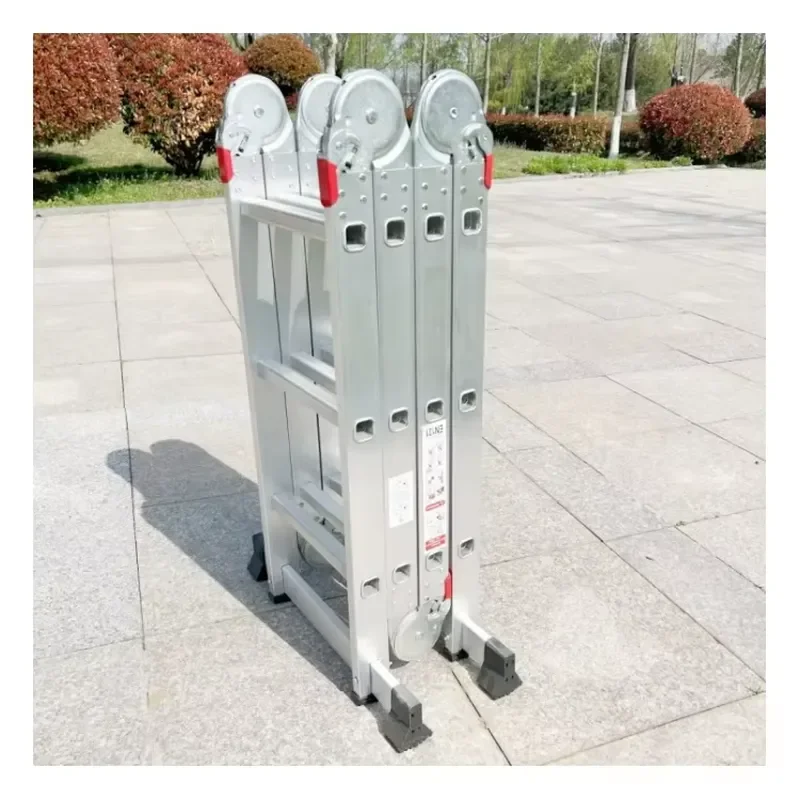 Industrial Heavy Duty Aluminum Folding Ladder 330 lbs Load Bearing Lightweight Non Slip Portable for Home Outdoor Use