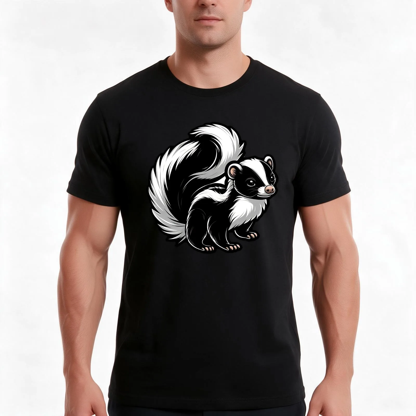 skunk T-Shirt, Summer Casual Cotton Tee, Oversized Streetwear Tops, Vintage Graphic Print, Loose Fit Short Sleeve, 100% Cotton