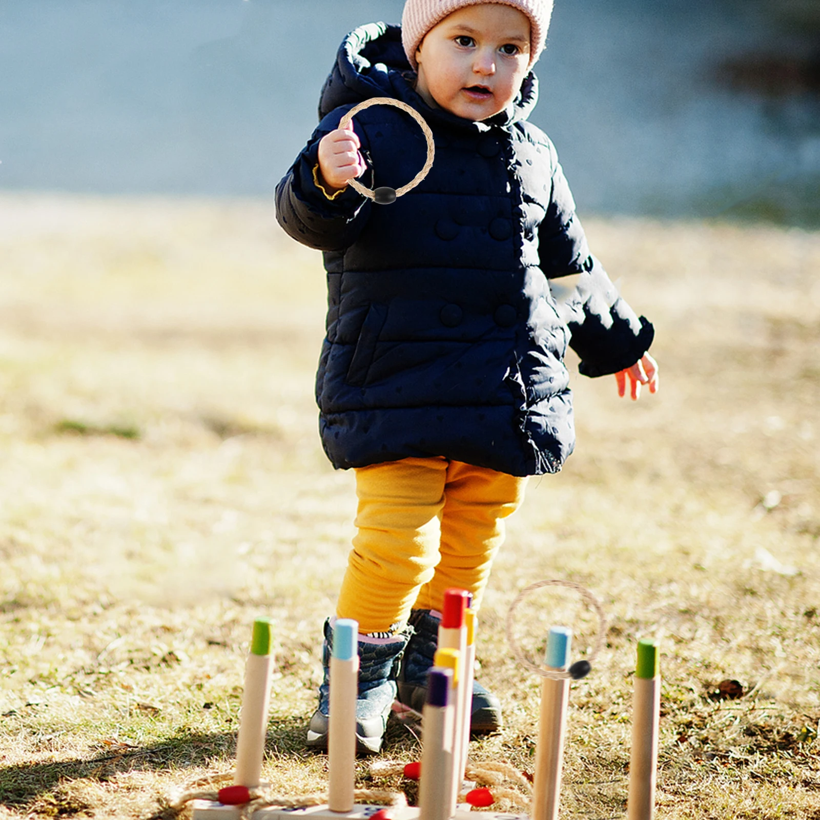 

12pcs Ring Toss Game Outdoor Activity Set Natural Flax Rope Throwing Game For Kids Backyard Garden Party Carnival Toss Rings