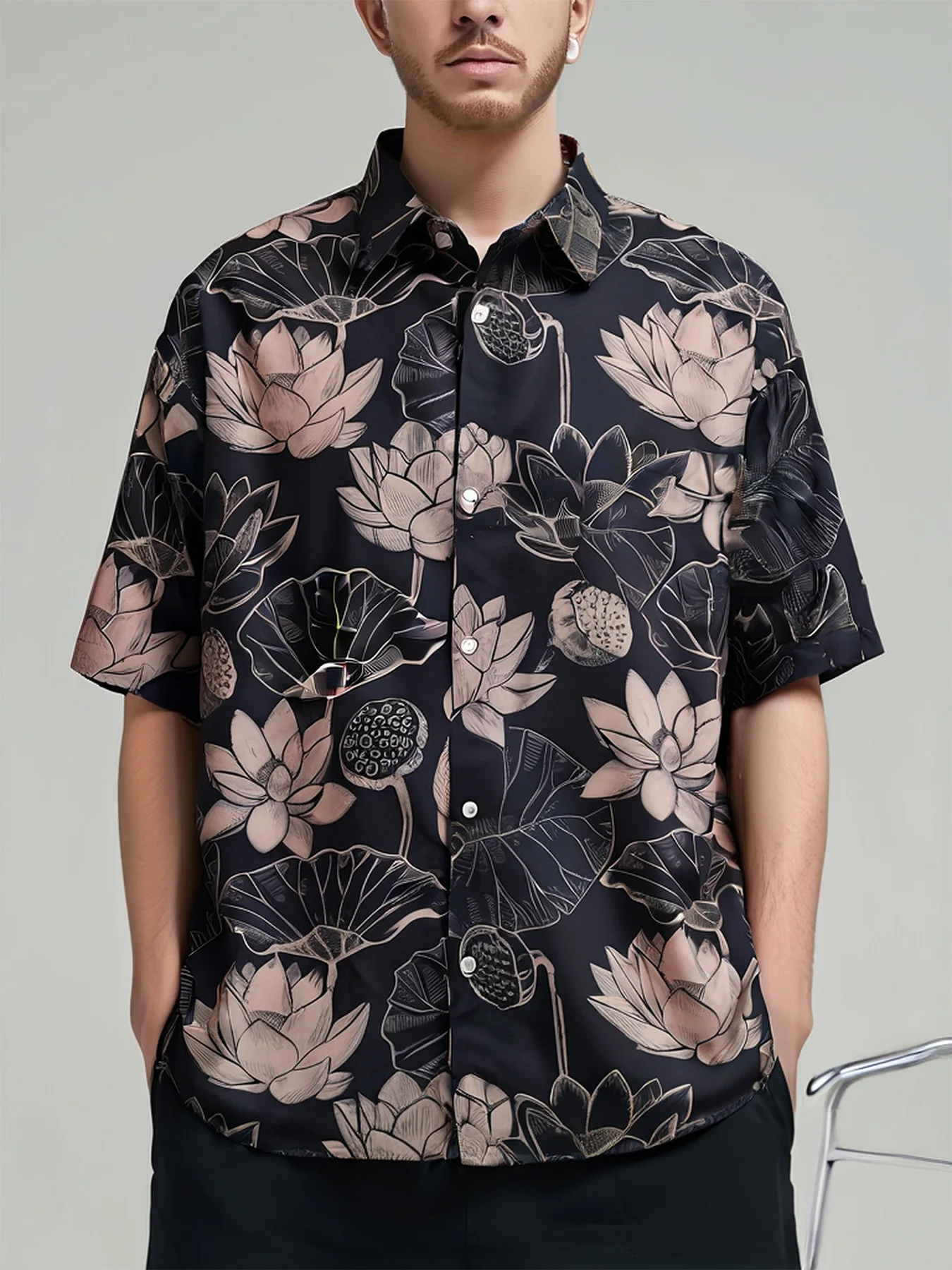 Sycpman Retro Hiphop Print Kurzarm Shirt Männer Lose Casual Shirts für Sommer Hawaiian Kleidung