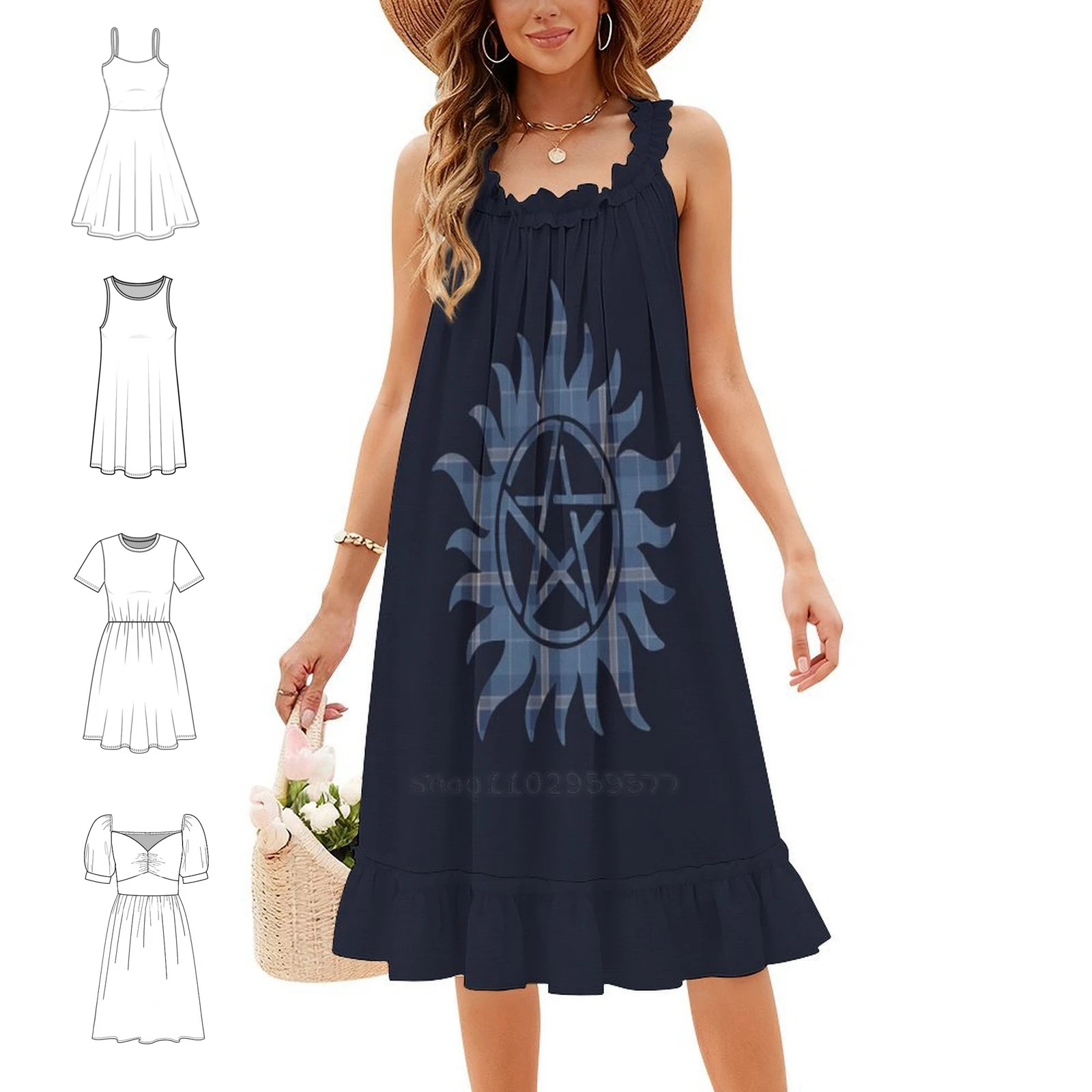 Supernatural-Plaid Anti-Possession Symbol Korean Style Casual Dress For Women Simple Daily Office Lady Dresses Supernatural